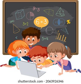 Children learning math with math symbol and icon illustration