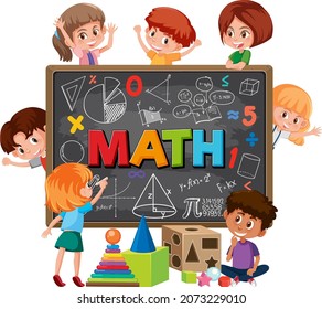 Children learning math with math symbol and icon illustration