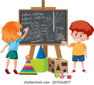 Children learning math with math symbol and icon illustration