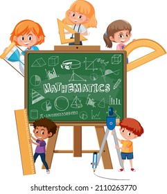 Children learning math with math symbol and icon illustration