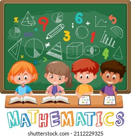 Children learning math with math symbol and icon illustration