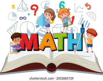 Children learning math with tools on book isolated illustration