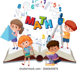 Children Learning Math With Tools On Book Isolated Illustration