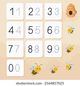 Children learning Number Book sticker Vector Background