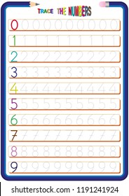 children are learning the numbers, math worksheet for kids, 0 to 9 the numbers, trace the numbers, hand writing