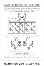 Kinder lernen Printable - Färben und Zählen von Karotten