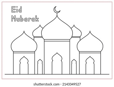 Children Learning Printable - Coloring Eid Mubarak Mosque