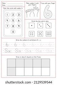 Children Learning Printable - Coloring, Tracing, Writing, and Counting Number 6