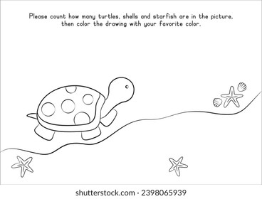 Children Learning Printable - Coloring Turtle and Sea Animals
