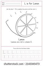 Children Learning Printable - Connecting Dot to Dot, Coloring, Reading and Tracing Alphabet L