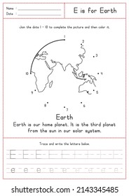 Children Learning Printable - Connecting Dot to Dot, Coloring, Reading and Tracing Alphabet E