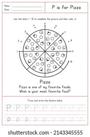 Children Learning Printable - Connecting Dot to Dot, Coloring, Reading and Tracing Alphabet P