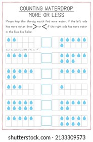 Children Learning Printable - Counting More or Less with Waterdrop Theme