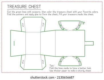 Children Learning Printable - Cutting and Folding Treasure Chest