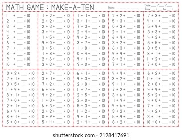 Children Learning Printable - Math Game - Make a Ten