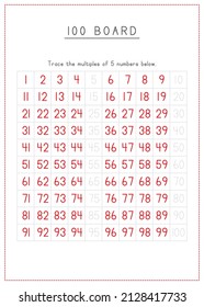 Children Learning Printable - Reading, Tracing, and Writing Multiples of 5 Numbers