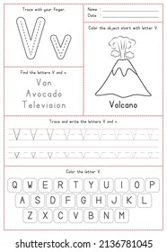 Children Learning Printable - Tracing, Coloring, and Writing Alphabet V