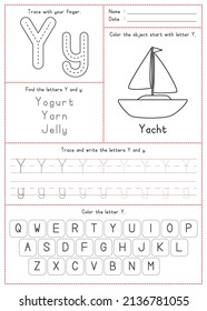 Children Learning Printable - Tracing, Coloring, and Writing Alphabet Y