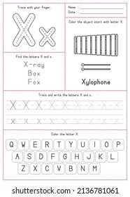 Children Learning Printable - Tracing, Coloring, and Writing Alphabet X