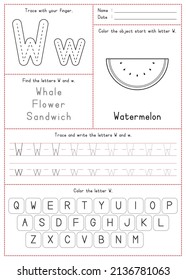 Children Learning Printable - Tracing, Coloring, and Writing Alphabet W