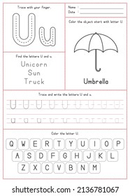 Children Learning Printable - Tracing, Coloring, and Writing Alphabet U