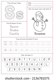 Children Learning Printable - Tracing, Coloring, and Writing Alphabet S