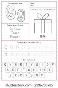 Children Learning Printable - Tracing, Coloring, and Writing Alphabet G