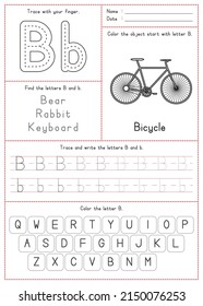 Children Learning Printable - Tracing, Coloring, and Writing Alphabet B