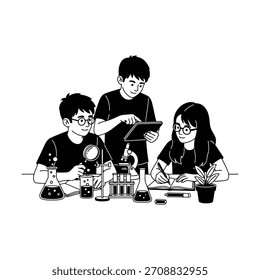 Children learning science and technology at school.
