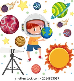 Kinder, die Solarsystem-Illustration lernen