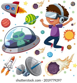 Niños aprendiendo ilustración del sistema solar