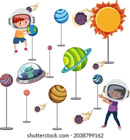 Children learning solar system illustration