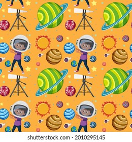 Children learning solar system seamless background illustration