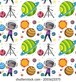 Children learning solar system seamless background illustration