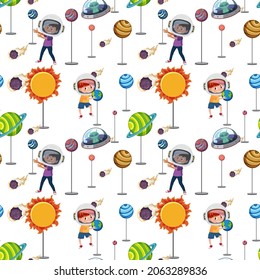 Children learning solar system seamless background illustration