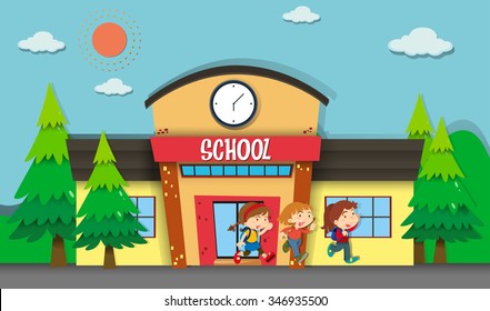 Children Leaving School In Evening Illustration