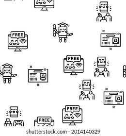 Children Library Read Vector Seamless Pattern Thin Line Illustration