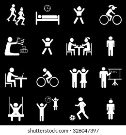 Children life icons set illustration