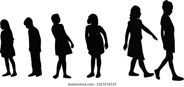 children in line silhouette vector