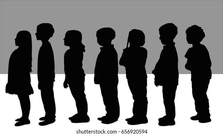 children in line, silhouette vector