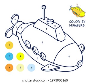 Children linear drawing for coloring book. Submarine in linear. Children toys and entertainment. Underwater research. Isolated vector on white