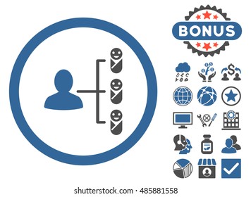 Children Links icon with bonus elements. Vector illustration style is flat iconic bicolor symbols, cobalt and gray colors, white background.