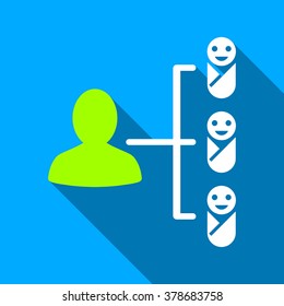 Children Links long shadow vector icon. Style is a flat light symbol with rounded angles on a blue square background.