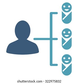 Children Links vector icon. Style is bicolor flat symbol, cyan and blue colors, rounded angles, white background.