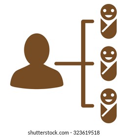 Children Links vector icon. Style is flat symbol, brown color, rounded angles, white background.