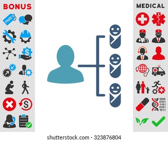 Children Links vector icon. Style is bicolor flat symbol, cyan and blue colors, rounded angles, white background.