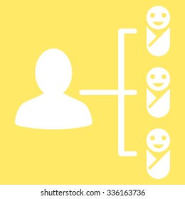 Children Links vector icon. Style is flat symbol, white color, rounded angles, yellow background.