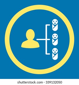 Children Links vector icon. Style is bicolor flat rounded symbol, yellow and white colors, rounded angles, blue background.