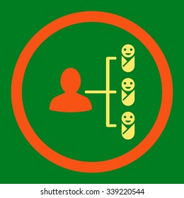 Children Links vector icon. Style is bicolor flat rounded symbol, orange and yellow colors, rounded angles, green background.