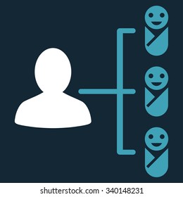 Children Links vector icon. Style is bicolor flat symbol, blue and white colors, rounded angles, dark blue background.